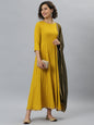 Janasya Women's Mustard Rayon Solid Flared Casual Kurta Set