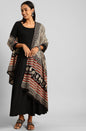 Janasya Women's Black Rayon Solid Kurta With Dupatta