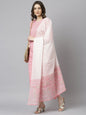 Janasya Women's Light Pink Cotton Gold Print Kurta With Pant And Dupatta