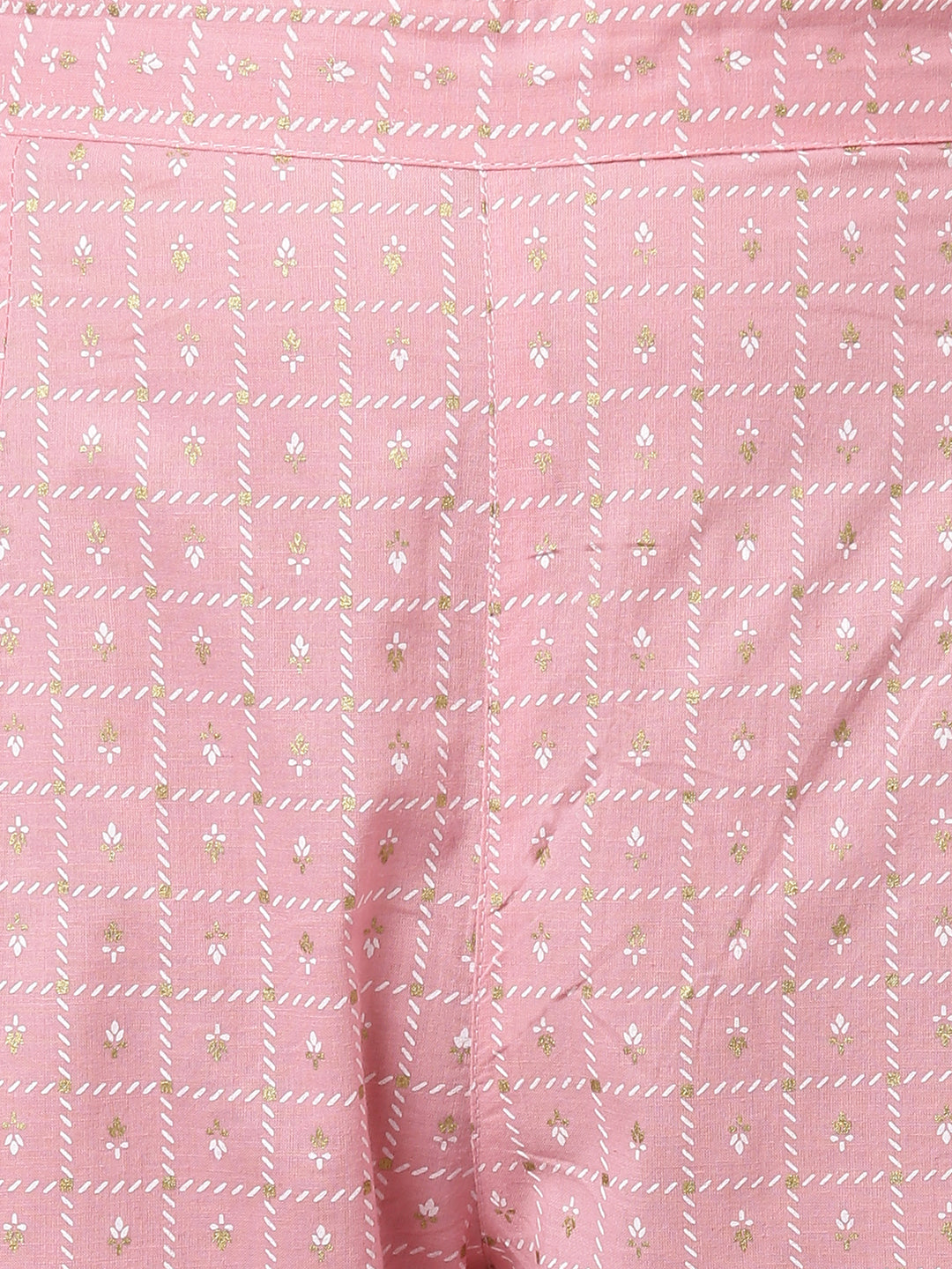 Janasya Women's Light Pink Cotton Gold Print Kurta With Pant And Dupatta