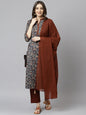 Janasya Women's Teal Blue Cotton Floral Print Kurta With Pant And Dupatta