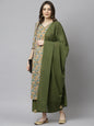 Janasya Women's Peach Cotton Floral Print Kurta With Palazzo And Dupatta