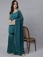 Janasya Women's Teal Green Crepe Gotta Lace Kurta With Sharara And Dupatta