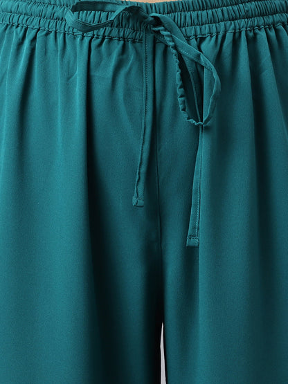 Janasya Women's Teal Green Crepe Gotta Lace Kurta With Sharara And Dupatta