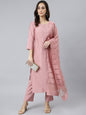 Janasya Women's Light Pink Poly Silk Embroidered Kurta With Pant And Dupatta