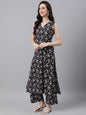 Indian Clothing Janasya Women's Black Cotton Floral Printed Straight Casual Kurta Set