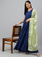 Janasya Women's Dark Blue Rayon Solid Kurta With Dupatta