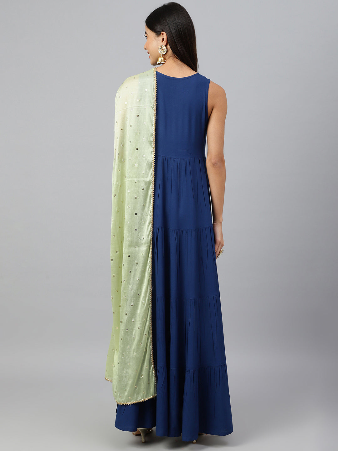 Janasya Women's Dark Blue Rayon Solid Kurta With Dupatta