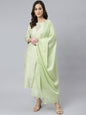 Janasya Women's Sea Green Poly Silk Solid Kurta With Pant And Dupatta