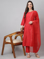 Janasya Women's Red Chinon Solid Straight Festive Kurta Set