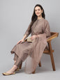 Janasya Women's Brown Chinon Solid Straight Festive Kurta Set