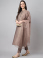 Janasya Women's Brown Chinon Solid Straight Festive Kurta Set