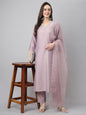 Janasya Women's Lavender Chinon Solid Straight Festive Kurta Set