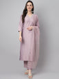 Janasya Women's Lavender Chinon Solid Straight Festive Kurta Set