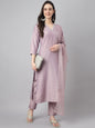 Janasya Women's Lavender Chinon Solid Straight Festive Kurta Set