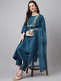 Janasya Women's Teal Chinon Solid Straight Festive Kurta Set