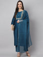 Janasya Women's Teal Chinon Solid Straight Festive Kurta Set