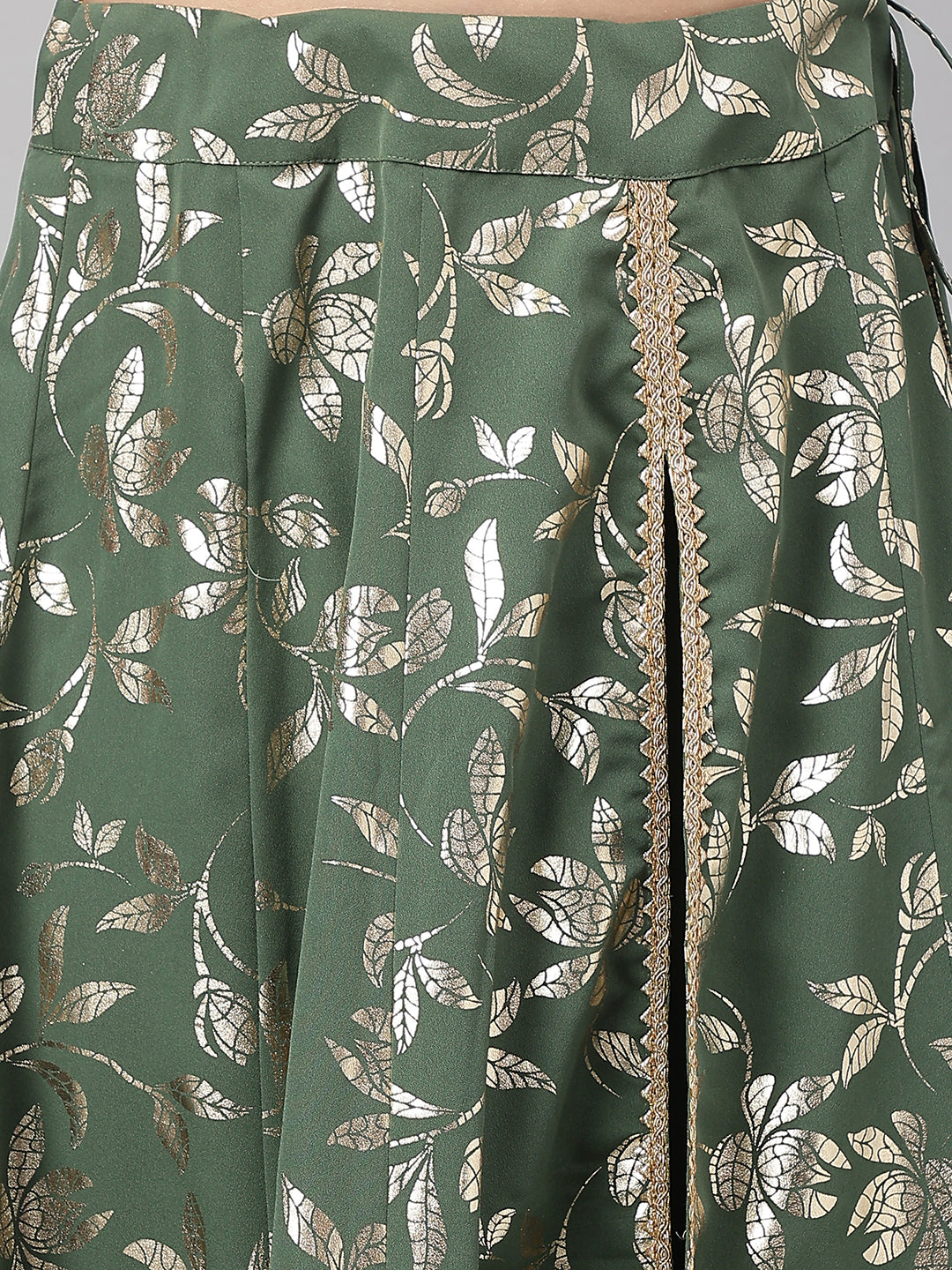 Janasya Women's Olive Green Crepe Solid Lehenga Choli With Pant