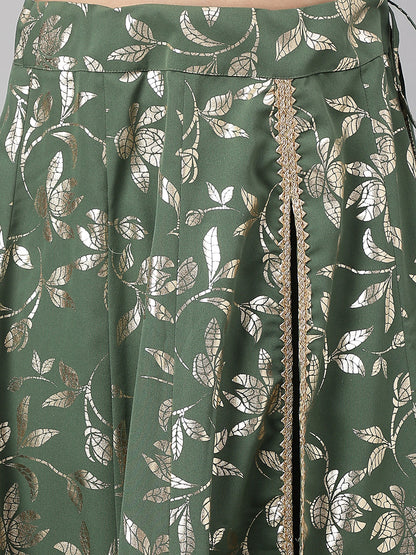 Janasya Women's Olive Green Crepe Solid Lehenga Choli With Pant