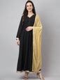 Janasya Women's Black Georgette Solid Anarkali Festive Kurta Set