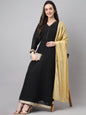 Janasya Women's Black Georgette Solid Anarkali Festive Kurta Set