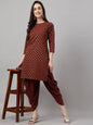 Janasya Women's Brown Crepe Foil Printed Straight Festive Kurta Set