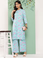 Janasya Women's Sky Blue Crepe Digital Printed Straight Casual Kurta Set