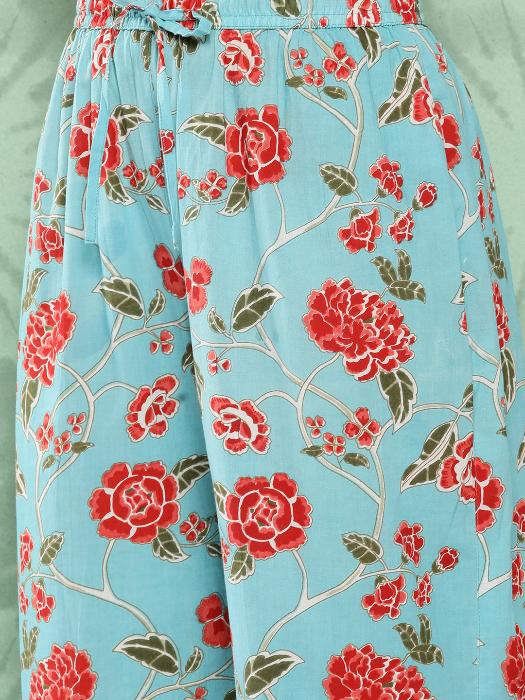 Janasya Women's Sky Blue Cotton Floral Printed Straight Casual Kurta Set
