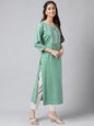 Janasya Women's Green Rayon Yoke Embroidered Straight Casual Kurta Set