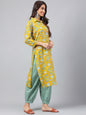 Janasya Women's Mustard Cotton Cambric Floral Printed Straight Casual Kurta Set