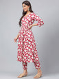 Janasya Women's Maroon Cotton Floral Printed Gathered Casual Kurta Set