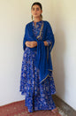 Janasya Dark Teal Blue Georgette Digital Floral Printed Set