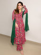 Janasya Pink Georgette Digital Floral Printed Set