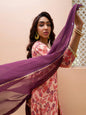 Janasya Peach Georgette Digital Floral Printed Set