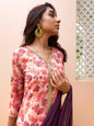 Janasya Peach Georgette Digital Floral Printed Set