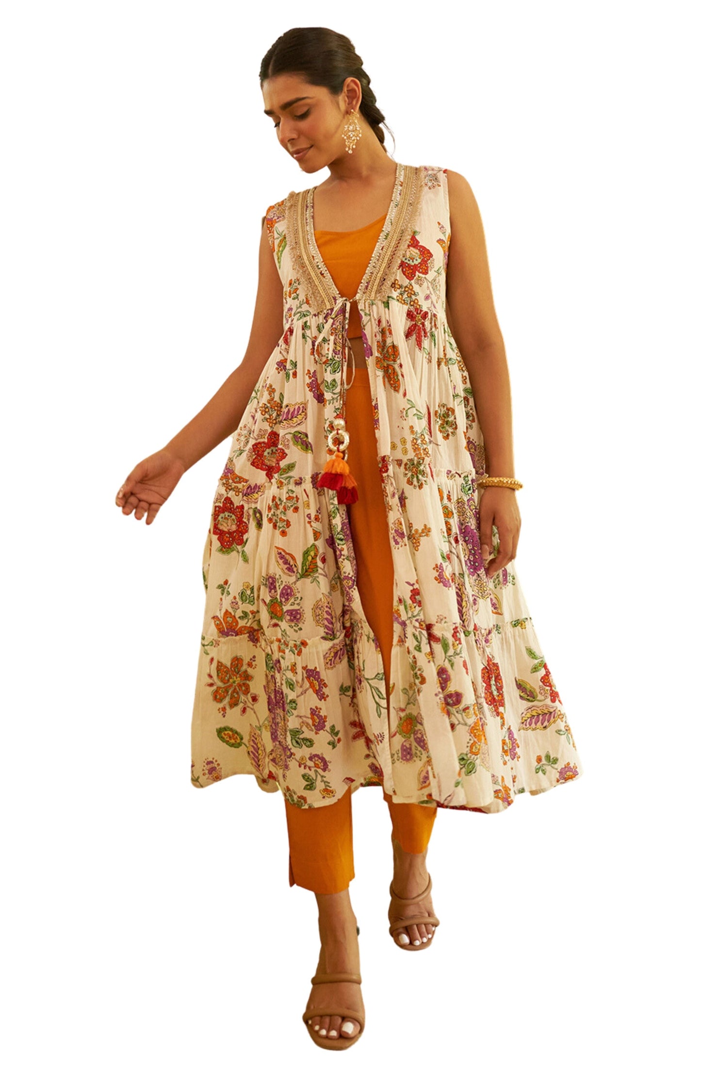 Janasya Orange Cotton Solid Set