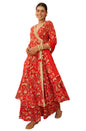 Janasya Red Cotton Floral Printed Set