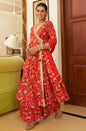 Janasya Red Cotton Floral Printed Set
