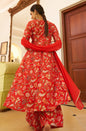 Janasya Red Cotton Floral Printed Set