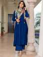 Janasya Women's Blue Rayon Solid Festive Gathered Kurta Set