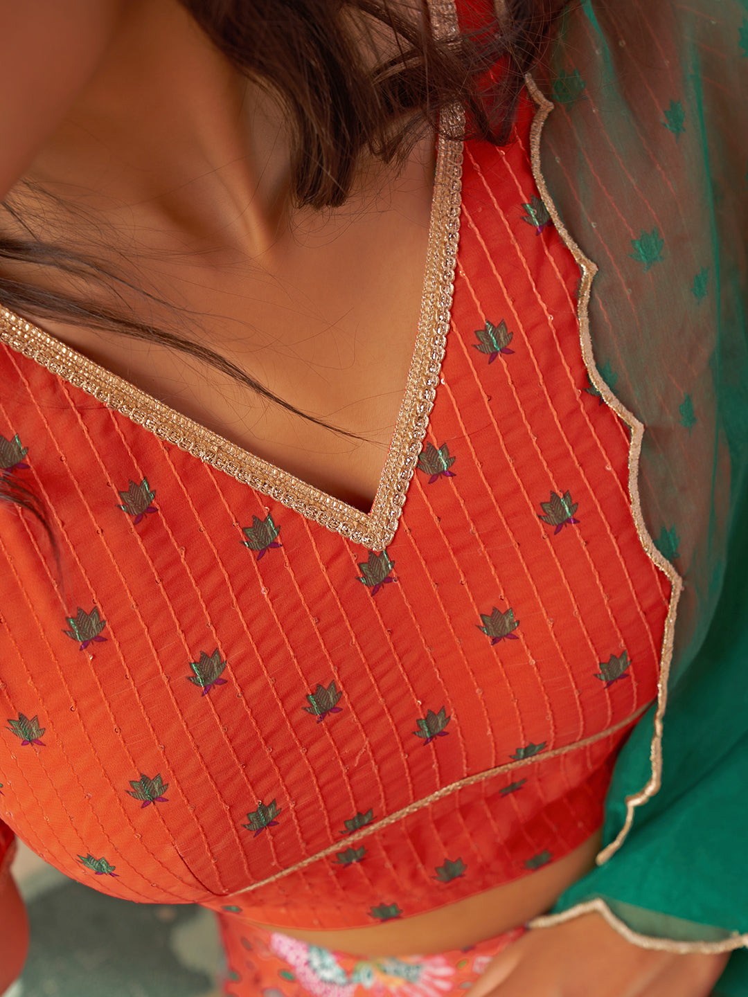 Janasya Orange Georgette Digital Floral Printed Festive Lehenga Choli