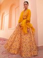 Janasya Mustard Georgette Digital Floral Printed Festive Lehenga Choli