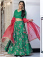 Janasya Green Georgette Digital Floral Printed Festive Lehenga Choli