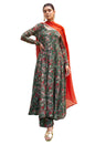 Janasya Bottle Green Georgette Digital Floral Printed Set