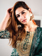 Janasya Teal Cotton Foil Floral Printed Set