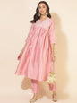 Janasya Pink Crepe Silk Yoke Embroidery Set