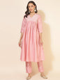Janasya Pink Crepe Silk Yoke Embroidery Set