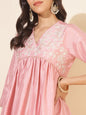 Janasya Pink Crepe Silk Yoke Embroidery Set