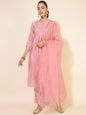 Janasya Pink Crepe Silk Yoke Embroidery Set