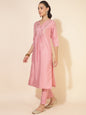 Janasya Pink Crepe Silk Yoke Embroidery Set